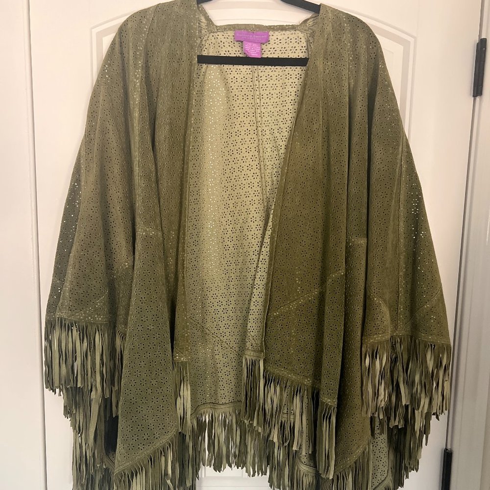 Olive Green Leather Fringe Cardigan